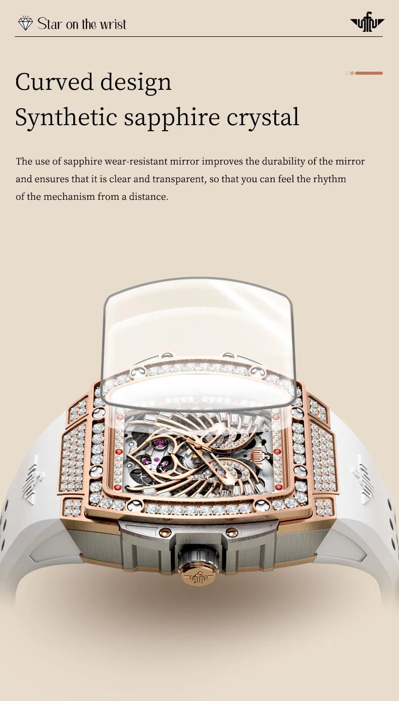OUPINKE Women's Watches Luxury Fashion Love Diamond Dial Original Automatic Mechanical Watch for Ladies Waterproof Sapphire