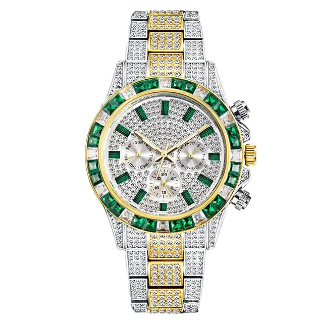 MISSFOX Blingbling Wristwatch For Men Luxury Colour Diamond Calendar Quartz Watch Hip Hop Fashion Waterproof Man Clock Hot Sale