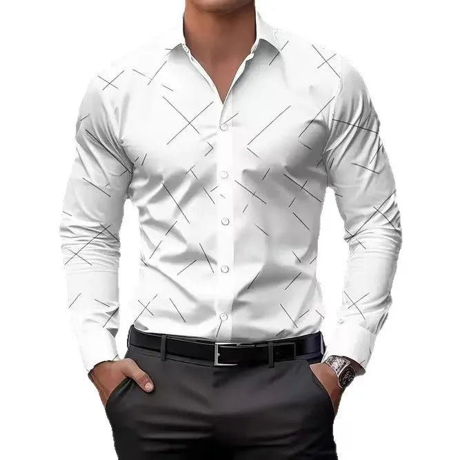 Fashionable Men's Long Sleeve Shirt Breathable Casual Button Striped Vintage Cowboy Western Long Sleeve Shirt