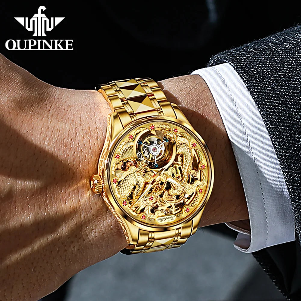 OUPINKE 3176 Golden Dragon Tourbillon Men Watch Luxury Brand Mechanical Watch Tungsten Steel Waterproof HD Sapphire Men Watch
