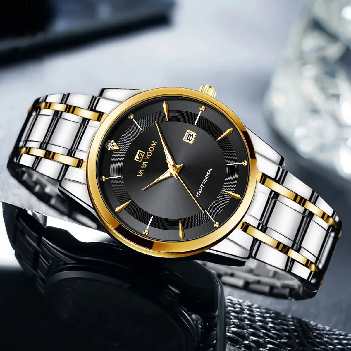 VA VA VOOM Fashion Men's Watches Waterproof Stainless Steel Business Simple Night Light Date Top Brand Quartz Watch for Men