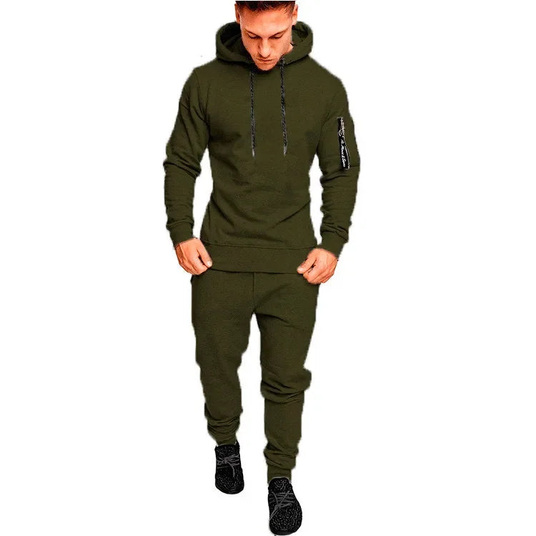 2025 New Men's Sportswear Set Two-piece Casual Jogging Warm Breathable Fitness Sportswear Set Military Tactical Hoodie + Trouser