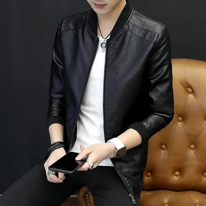 2025 Men's Leather Jacket Slim Fit Casual Men's Jacket Autumn Men's PU Leather Jacket Men's Korean Style Trendy Simple