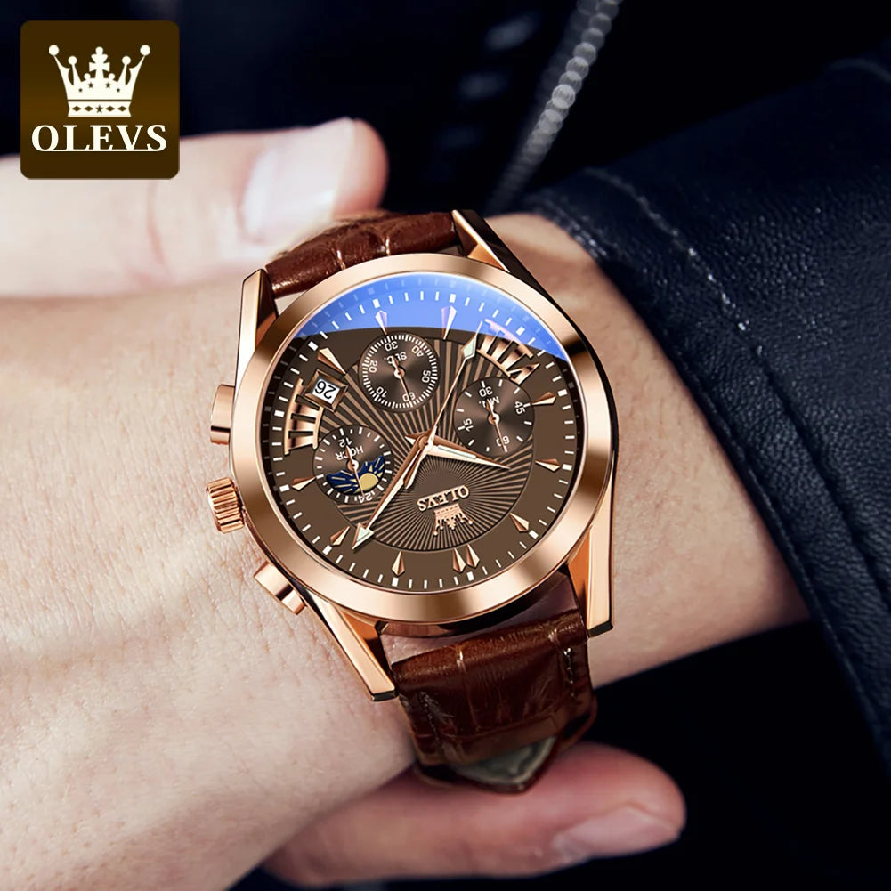 OLEVS Original Luxury Brand Men's Watches High Quality Waterproof Quartz Watch for Men Fashion Leather Strap Man Wristwatch