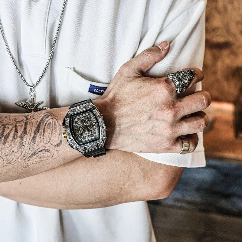 Large dial wine barrel shaped watch for men, authentic high-end mechanical watch, men's high-end feel, fully automatic pure mech