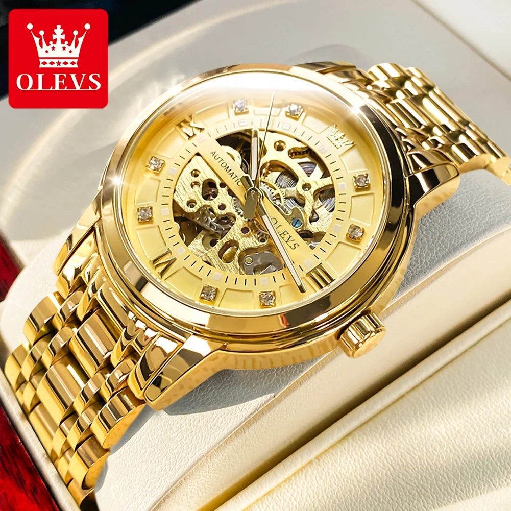 OELVS 9901 Luxury Men's Watches Fashion Dress Automatic Mechanical Wristwatch Waterproof Luminous Hollow Watch for Man Reloj