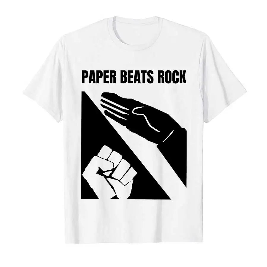 Paper Beats Rock Meme T-shirt Men Women 100% Cotton T Shirts Short Sleeve Tops P472