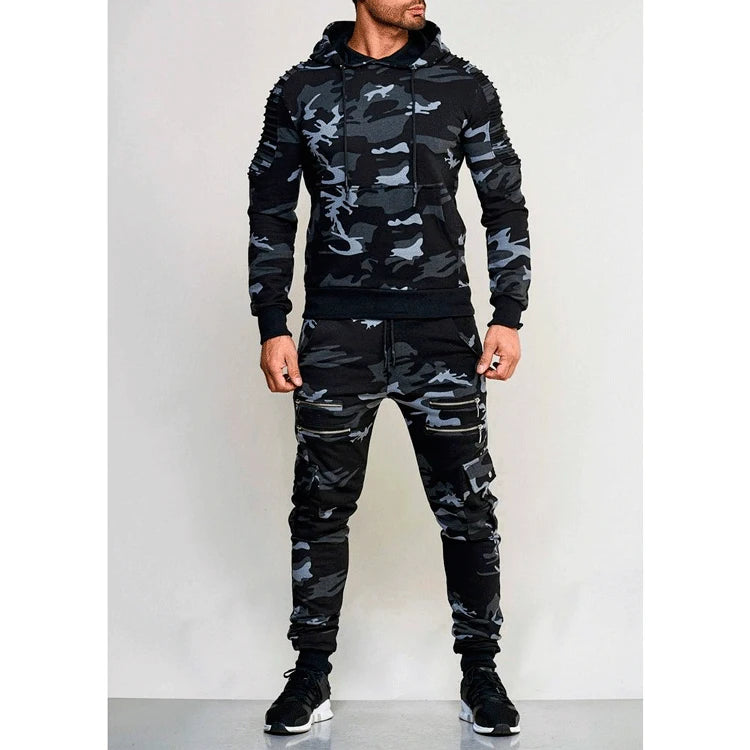 2025 New Men's Sportswear Set Two-piece Casual Jogging Warm Breathable Fitness Sportswear Set Military Tactical Hoodie + Trouser