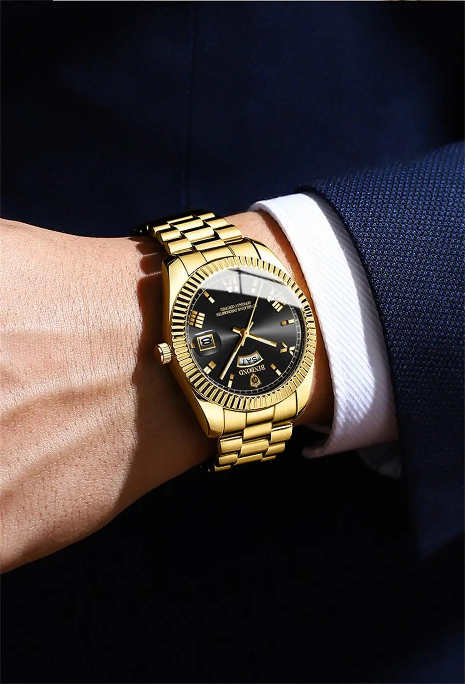 2025 New Men Business Watches Fashion Arabic Dial Steel Band Male's Luminous Waterproof Quartz Watch Set(Gift box regulator Box）