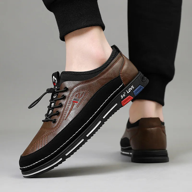 New leather sports shoes, casual shoes, men's trendy and versatile, retro board shoes, soft-soled dad shoes