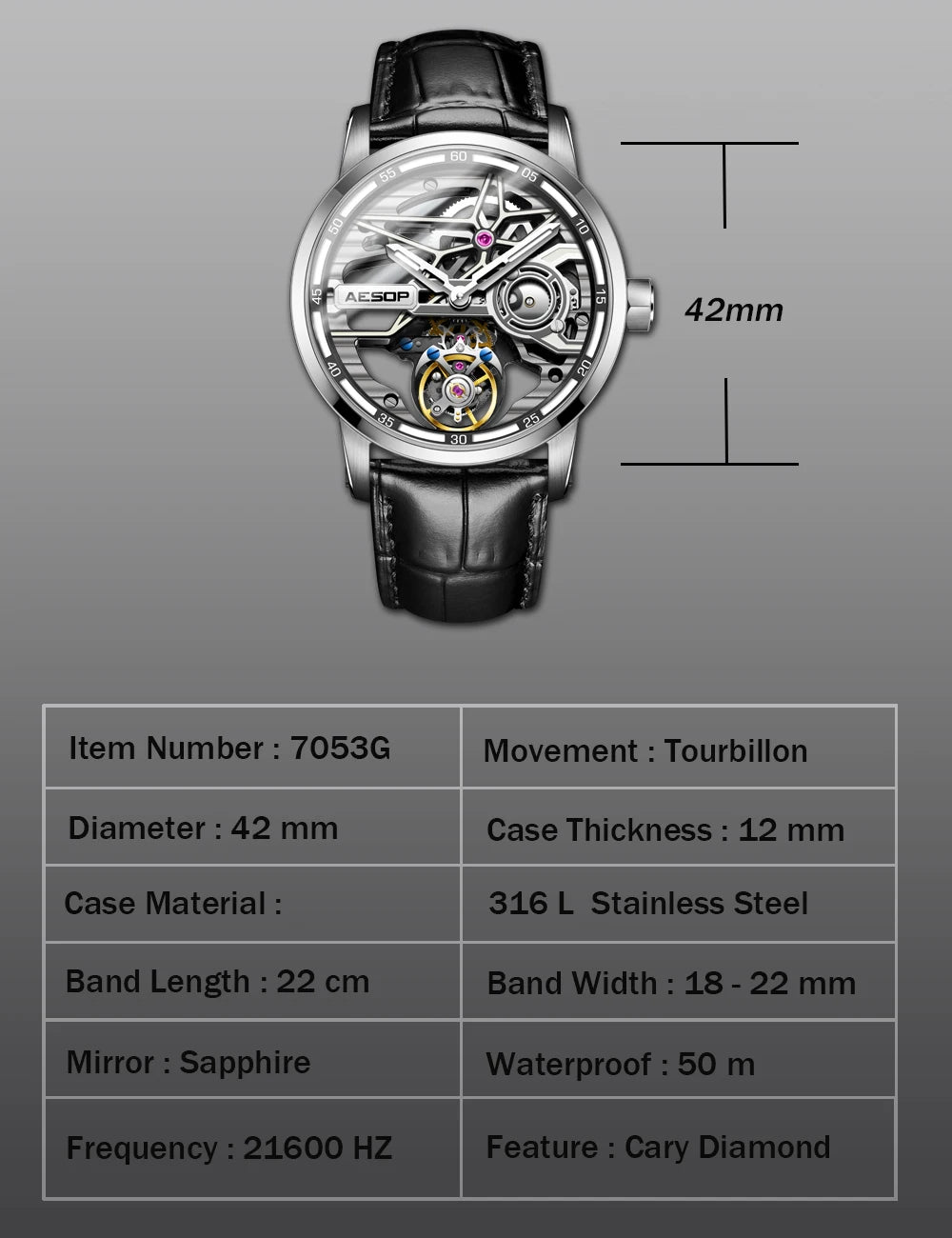 AESOP Flying Tourbillon Watch for Men Skeleton Automatic Tourbillon Movement Mechanical Wrist Watches Mens Fashion Sapphire New