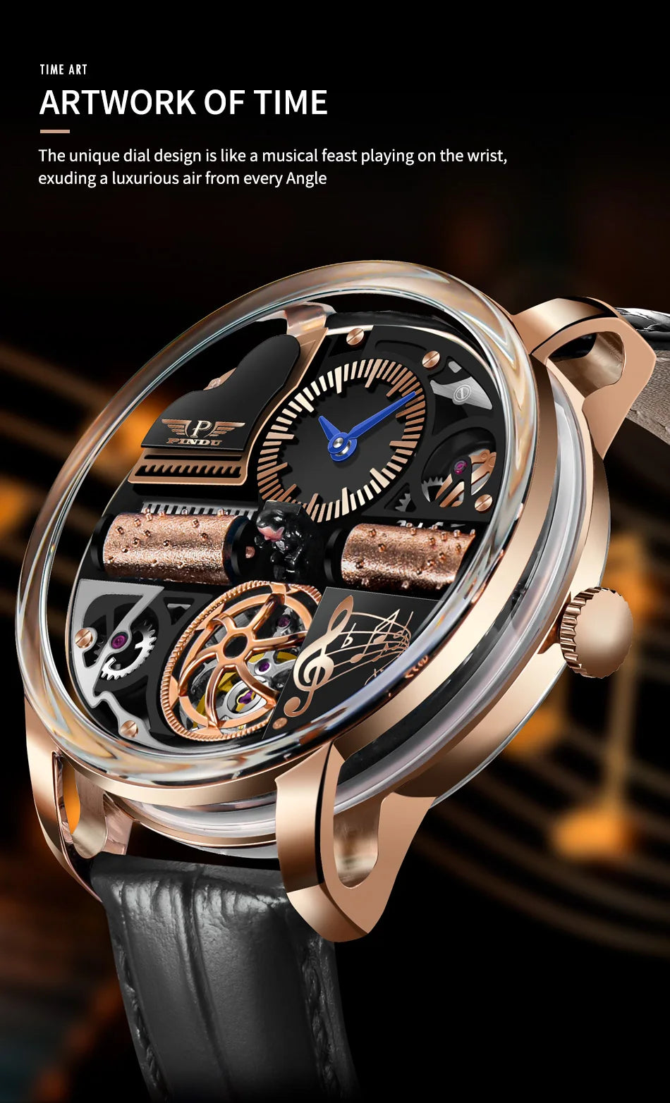 PINDU Watch New TOP Men Mechanical Watch Godfather Fashionable Classic Series 45.5MM Wristwatches Men M2791B