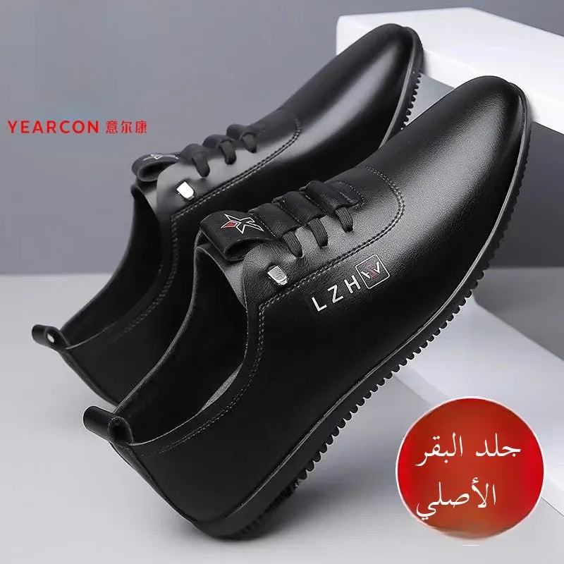Yearcon Men's Slip-On Leather oes Breathable Thin Faionable Soft Bot And Anti-Slip Casual Lace-Up round Toe Rubber Sole