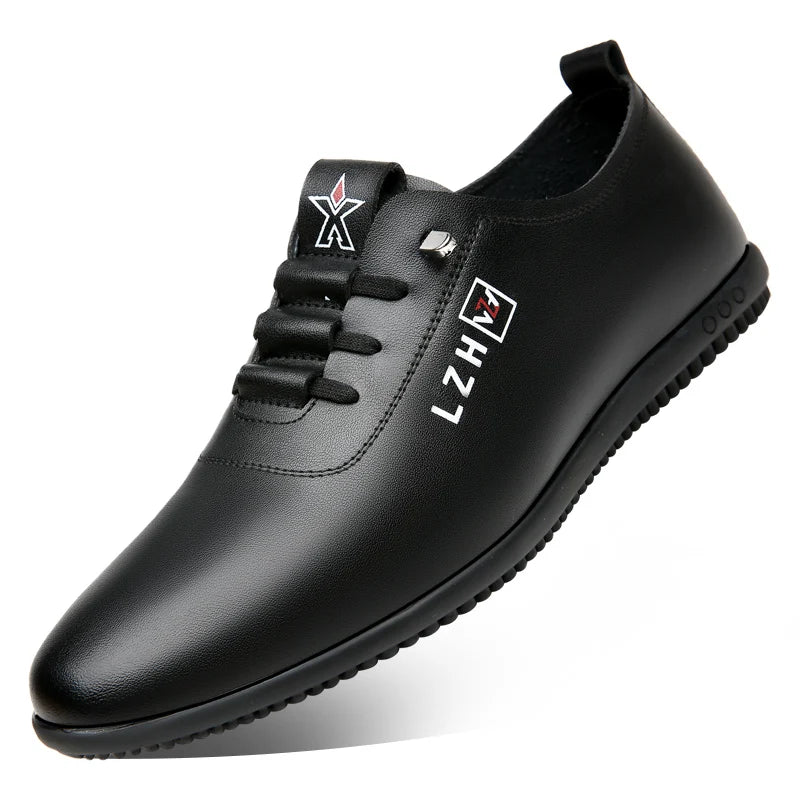 Yearcon Men's Slip-On Leather oes Breathable Thin Faionable Soft Bot And Anti-Slip Casual Lace-Up round Toe Rubber Sole