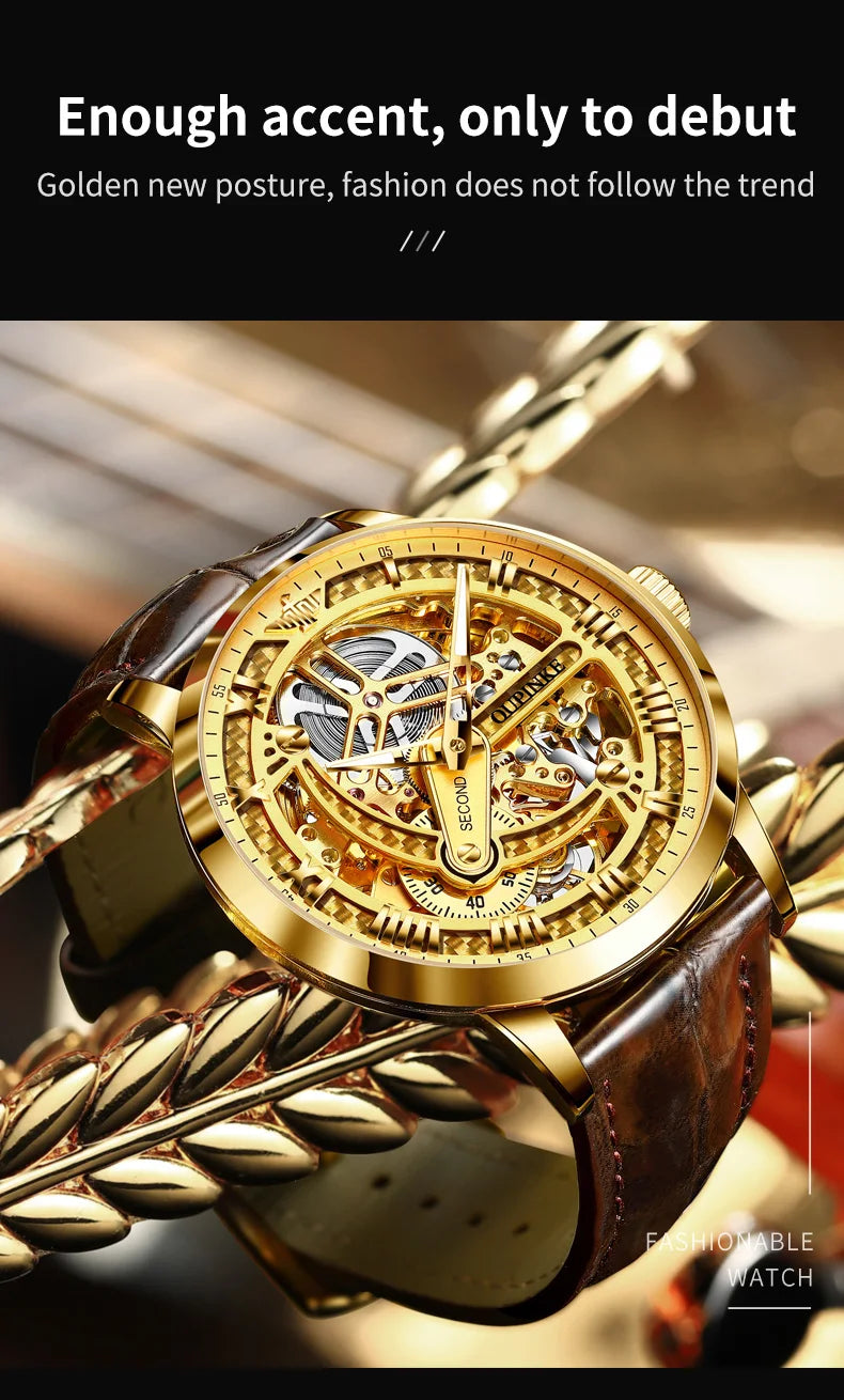 OUPINKE Great Price Reduction Luxury Brand Men Watch Gold Fully Automatic Mechanical Watch Waterproof Luminous Original Watch