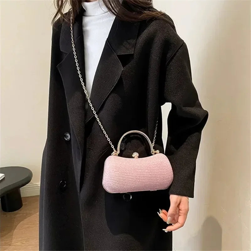 Shiny Mini Evening Bag, Rhinestone Chain Purse