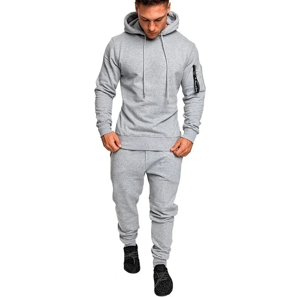 2025 New Men's Sportswear Set Two-piece Casual Jogging Warm Breathable Fitness Sportswear Set Military Tactical Hoodie + Trouser