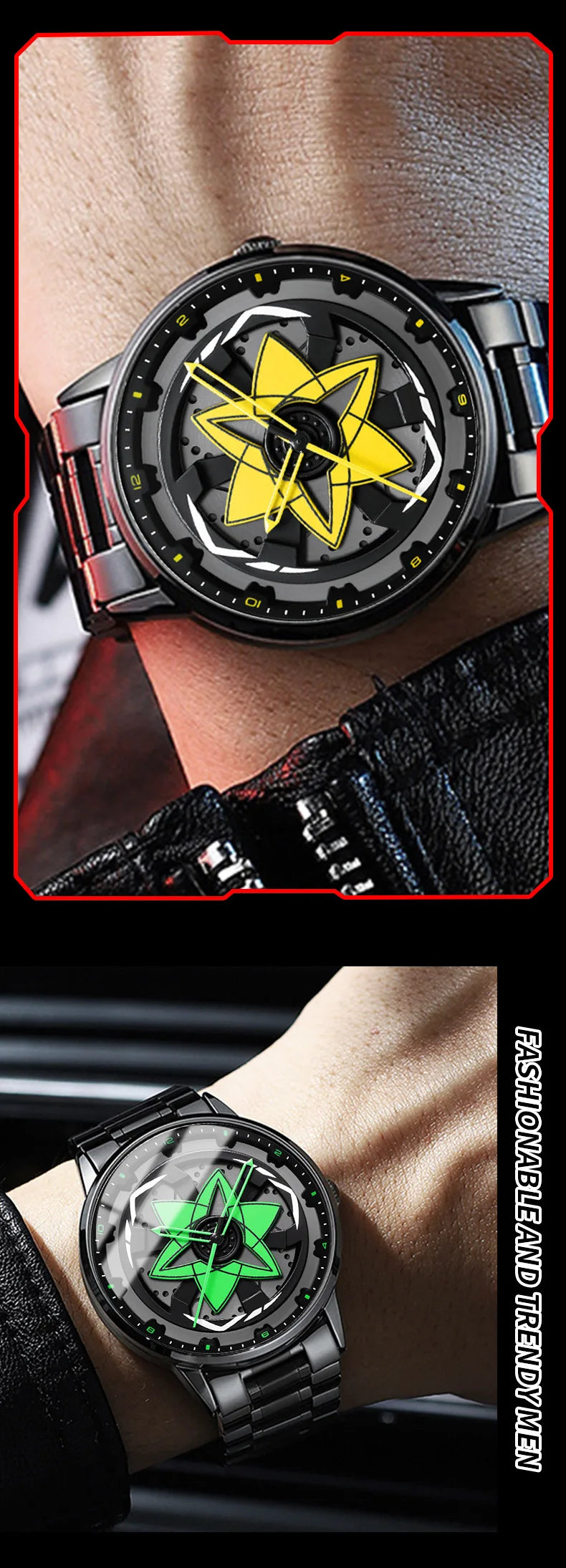 Kaleidoscope Sharingan Rotary Dial Watch 3D Japanese Anime Dial Quartz Men's Watch Top Brand Luxury Waterproof Fashion Men Watch