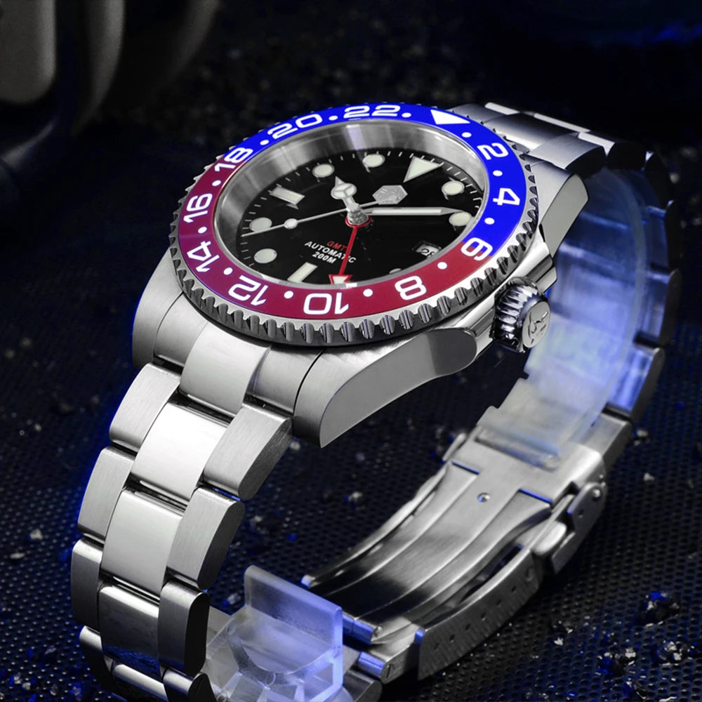 San Martin Luxury GMT Hangzhou 6460 Men Automatic Mechanical Watch Business Sports Waterproof 200m Sapphire Full Luminous SN0016