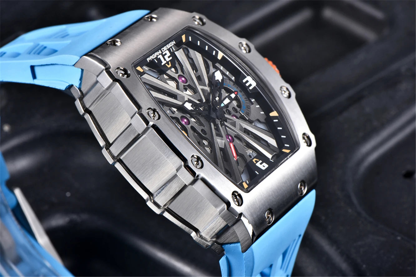 PAGANI DESIGN New VH65 Watch For Men Skeleton Quartz Wristwatch Sapphire Glass Silicone Original Luxury Men Watch Gift With Box