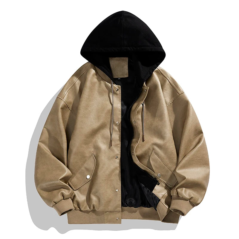 Hoodie Vintage Faux Leather jackets Trendy Cool Black Faux Suede PU Leather Jackets Men's hip hop Style Luxury Leather Clothes