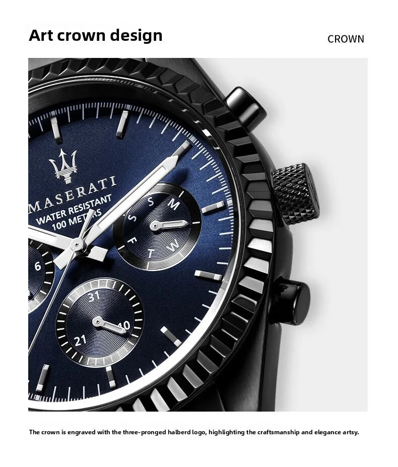 Original Maserati watches men's luxury gold fashion trend dial Shi Ying European and American business watch blue gold R88531000