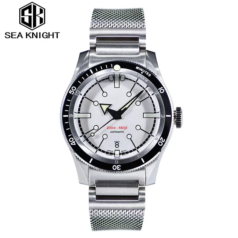 SEA KNIGHT Men 200M Waterproof Diving Watch Sapphire Crystal 316L Steel Mesh Belt C3 Luminous NH35A Automatic Mechanical Watch