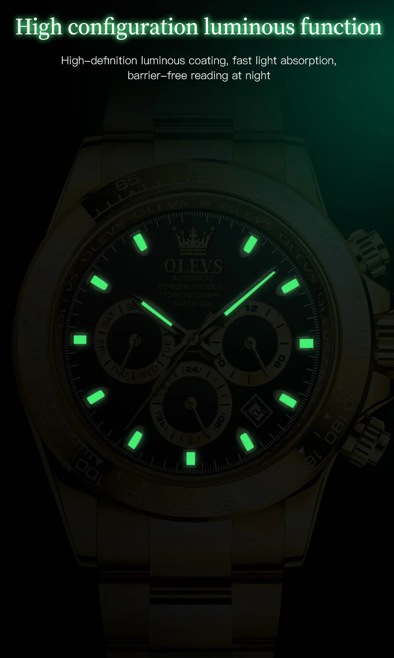 OLEVS 6638 Men Watch Brand Mechanical Movement Automatic Watch Men Luxury Waterproof Calendar Timing Code Original Men Watch