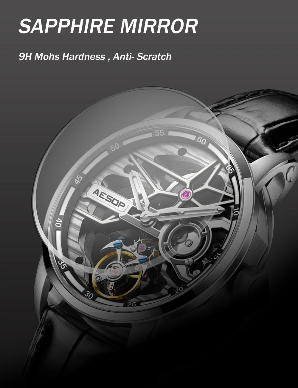 AESOP Flying Tourbillon Watch for Men Skeleton Automatic Tourbillon Movement Mechanical Wrist Watches Mens Fashion Sapphire New