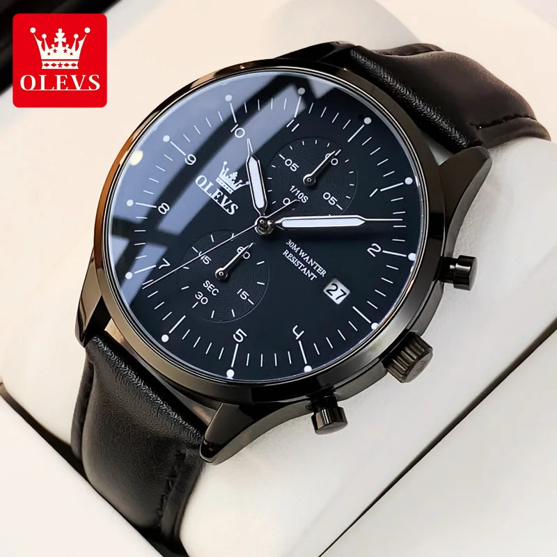 OLEVS Original Men's Watches Luxury Top Brand Leather strap Quartz Male WirstWatch Waterproof Date Business Quartz Watch for Man