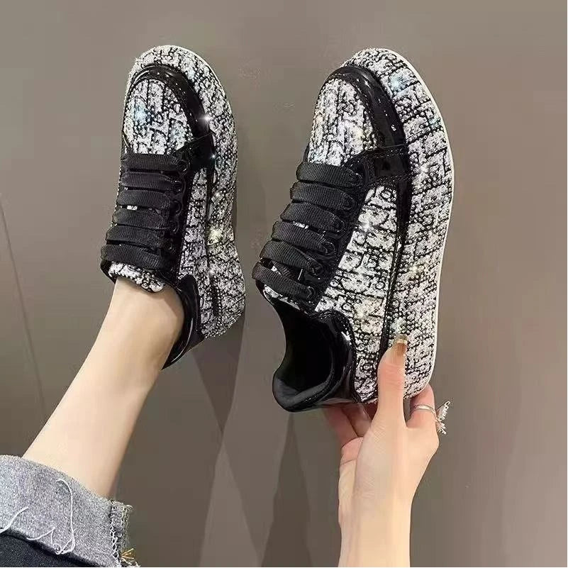 New Arrival Women's High Top Vulcanize Shoes with Sparkling Diamonds, Thick Sole and High-top Design Womens Shoes luxury schuhe