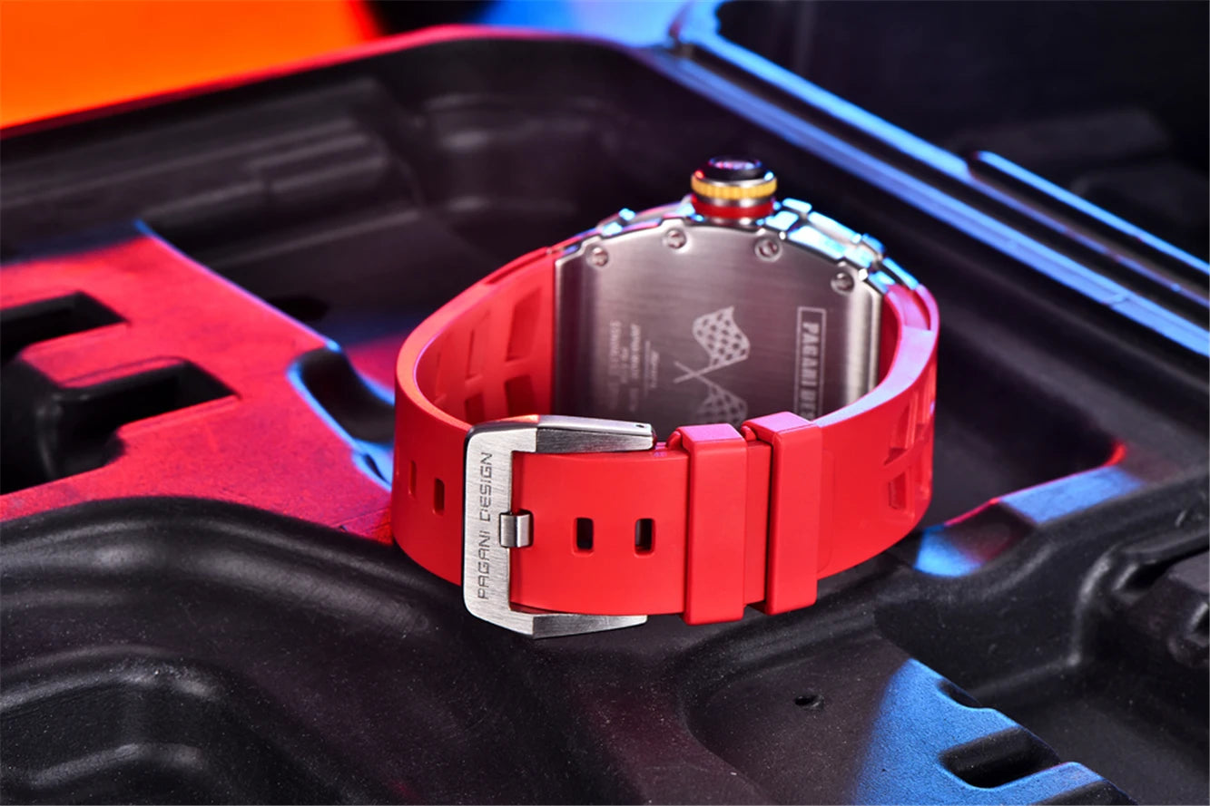 PAGANI DESIGN New VH65 Watch For Men Skeleton Quartz Wristwatch Sapphire Glass Silicone Original Luxury Men Watch Gift With Box