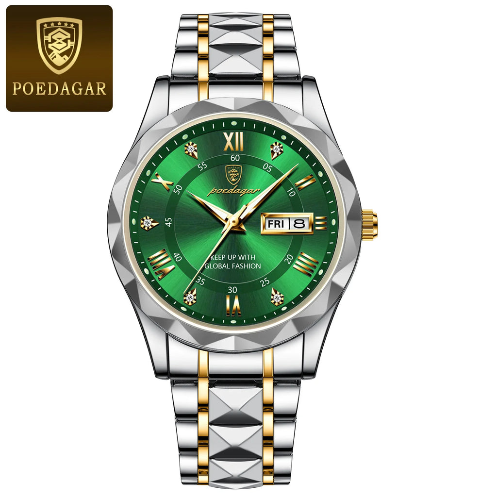 POEDAGAR Luxury Business Men's Watches Waterproof Stainless Steel Luminous Man Wristwatch Date Week Quartz Sport Men Watch Reloj