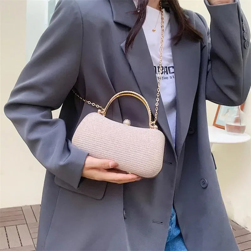 Shiny Mini Evening Bag, Rhinestone Chain Purse