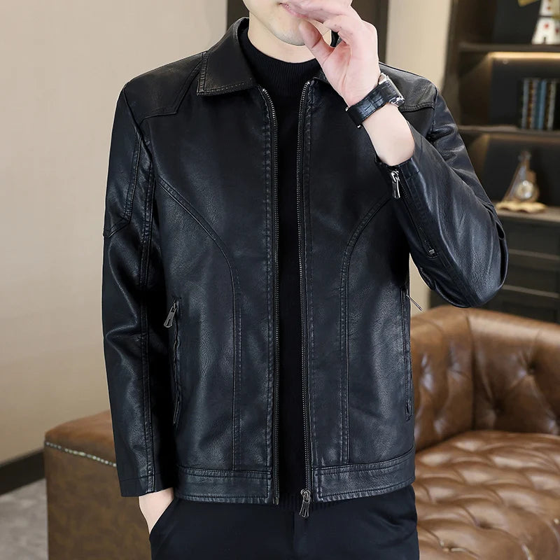High-quality, fashionable, cool and trendy new lapel PU leather jacket for men, high-quality windproof, cool and versatile jacke