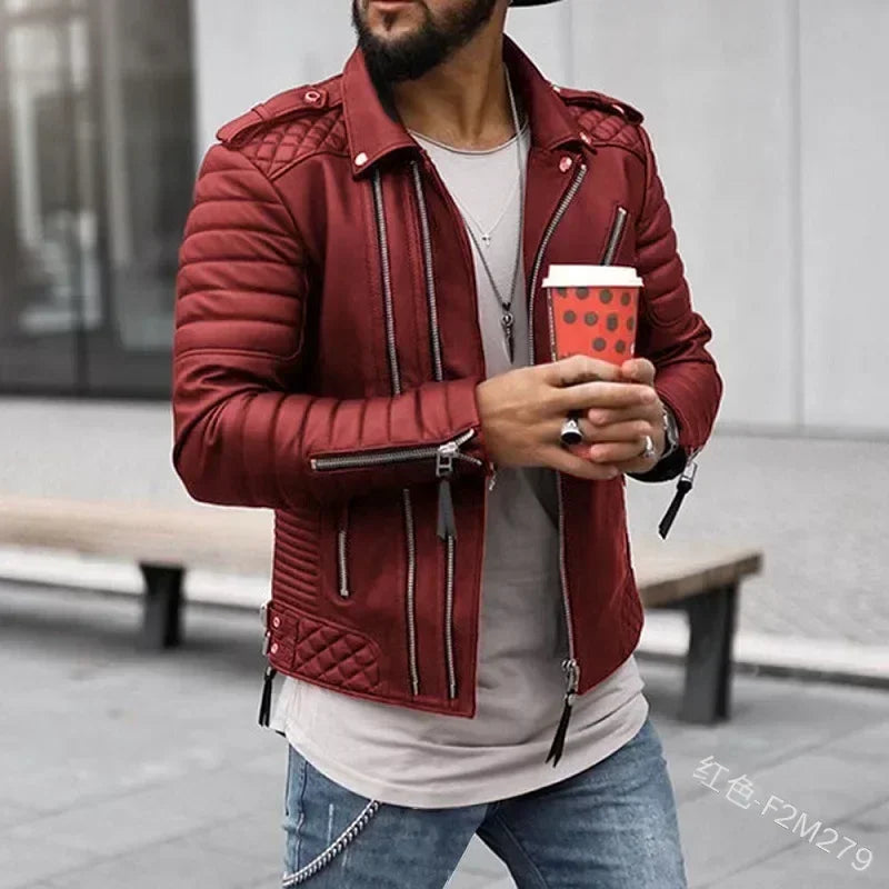 New  Autumn Winter Mens Leather Jackets Thickened Lapel Cotton-padded Zipper Leather Coat Streetwear Fashion Male Tops