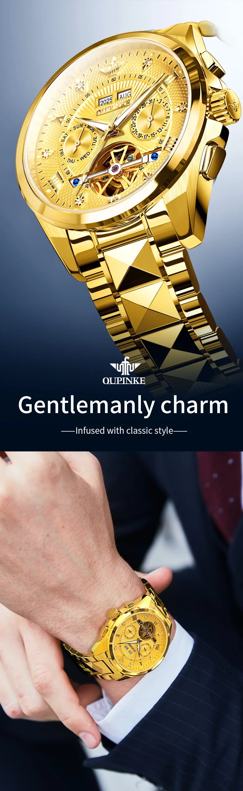 OUPINKE 3270 Mens Watch Automatic Mechanical Watch﻿ Waterproof Luminous Watches For Man Tungsten Steel Imported Movement Reloj