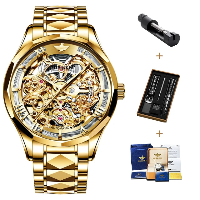 OUPINKE Watches Men Skeleton Automatic Mechanical Wristwatch Luxury Top Brand Sapphire Mirror Tungsten Steel Hollow Montre Homme