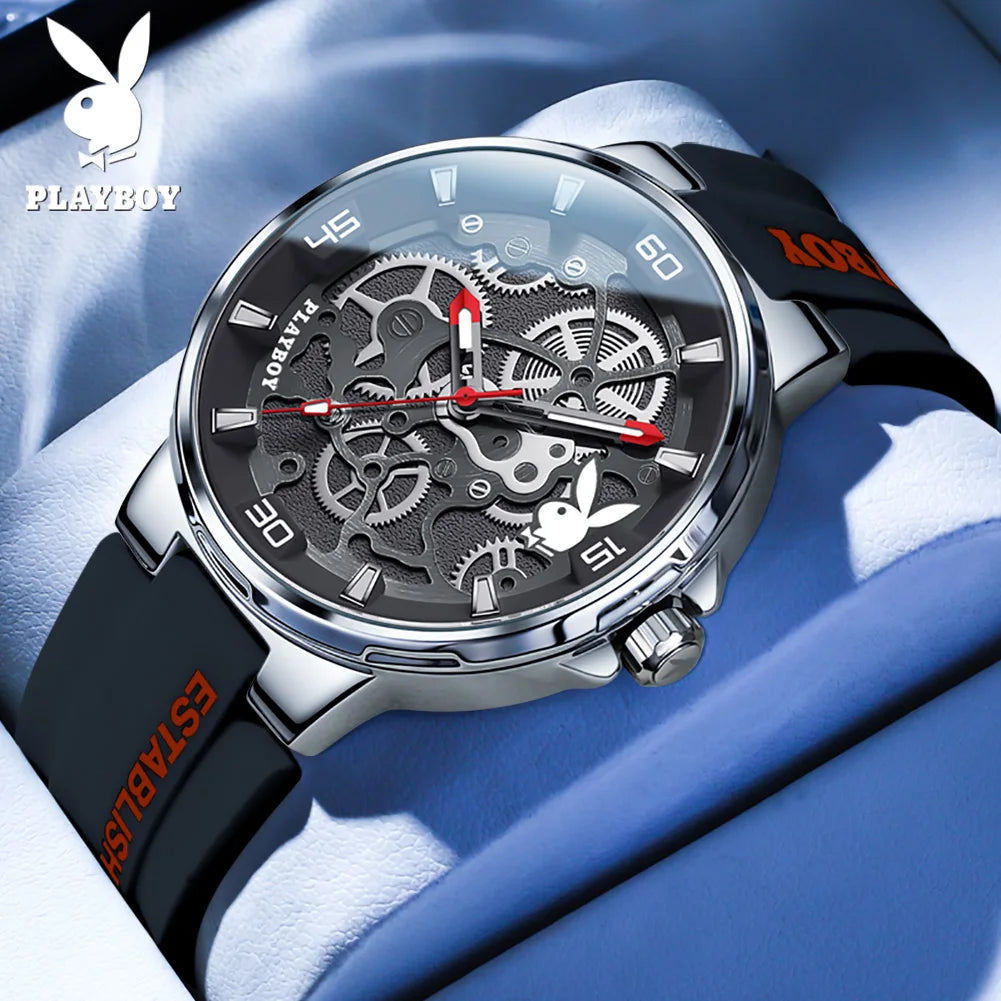 PLAYBOY High Quality Sports Quartz Watch for Men Fashion Silicone Strap Man Wristwatch Waterproof Luxury Top Brand Men's Watches