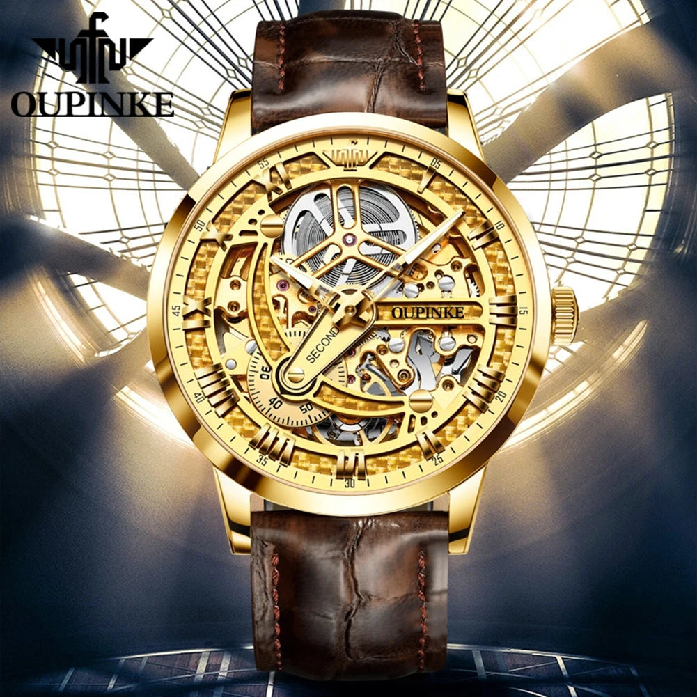 OUPINKE Great Price Reduction Luxury Brand Men Watch Gold Fully Automatic Mechanical Watch Waterproof Luminous Original Watch