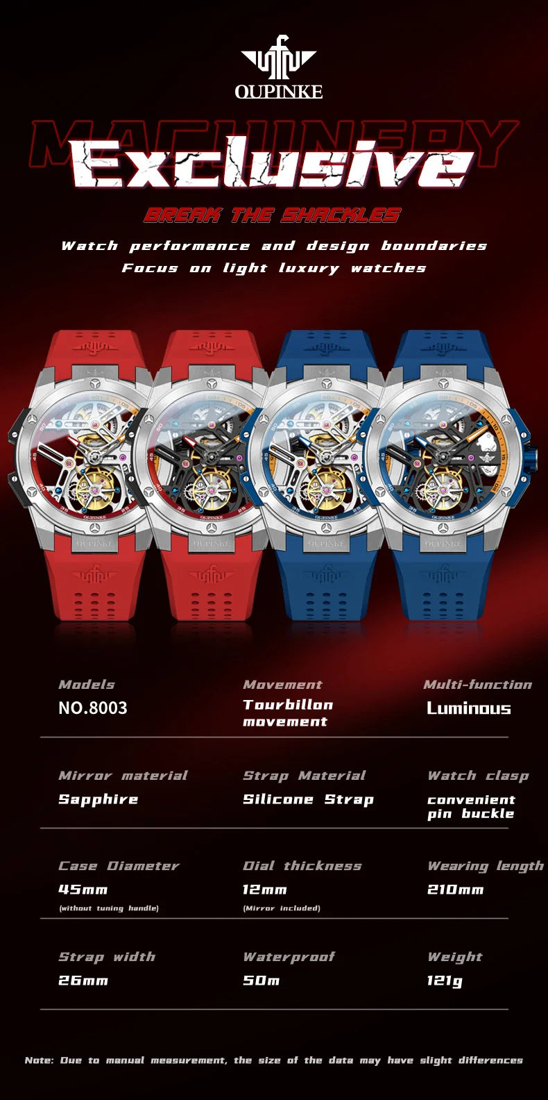 OUPINKE 8003 Real Tourbillon Watch Automatic Mechanical Watch for Men Skeleton Hollowed Transparent High-end Luxury Wristwatches