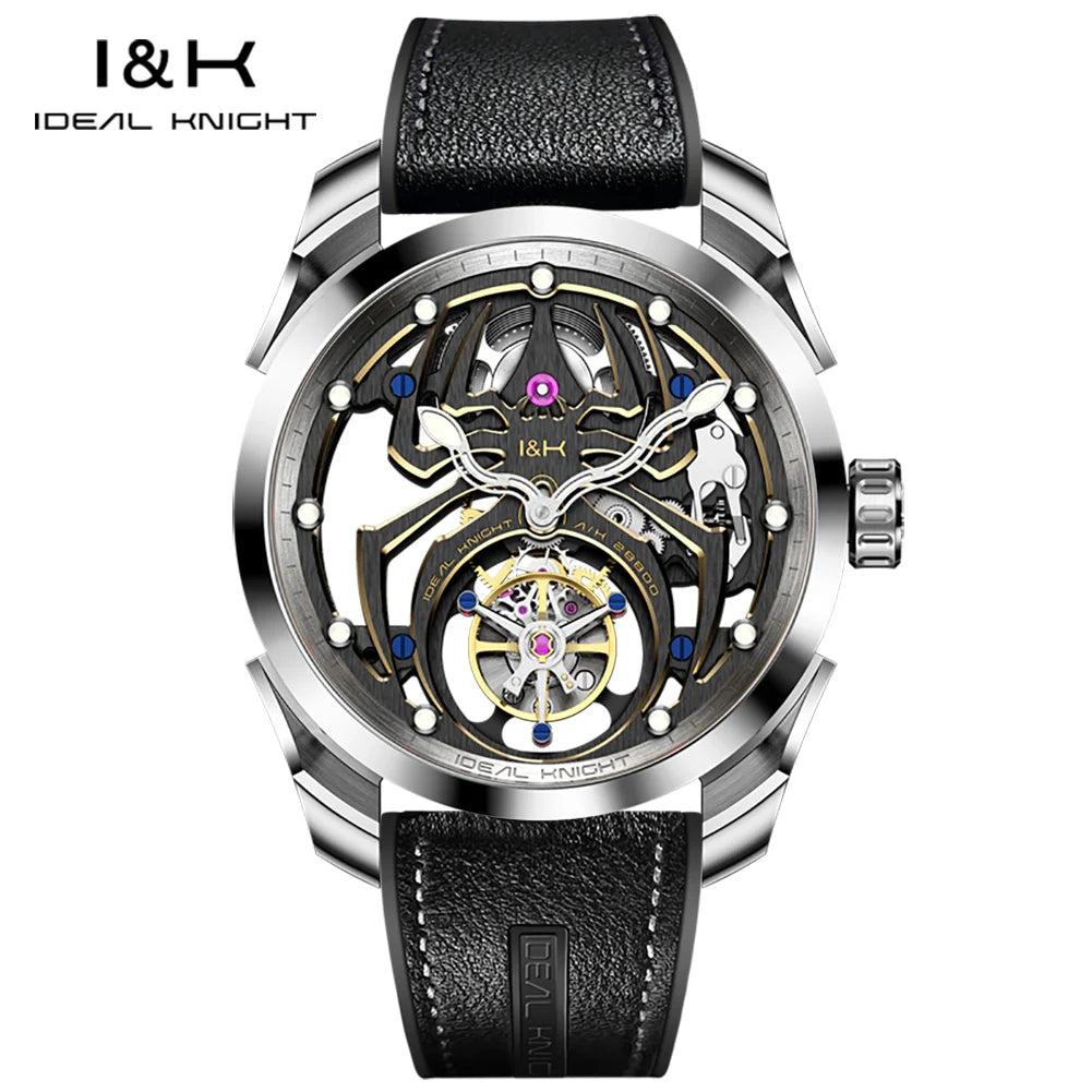 IDEAL KNIGHT 6802 Automatic Watch For Men Hollow Skeleton Mechanical Wristwatch Waterproof Tourbillon Man Watch Sapphire Mirror