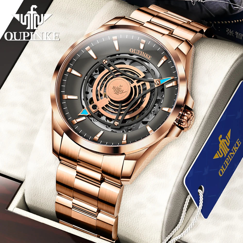 OUPINKE 3206 Men's Watches Sky Eye Automatic Mechanical Wristwatch for Man Waterproof Stainless Steel Luminous Sapphire Luxury