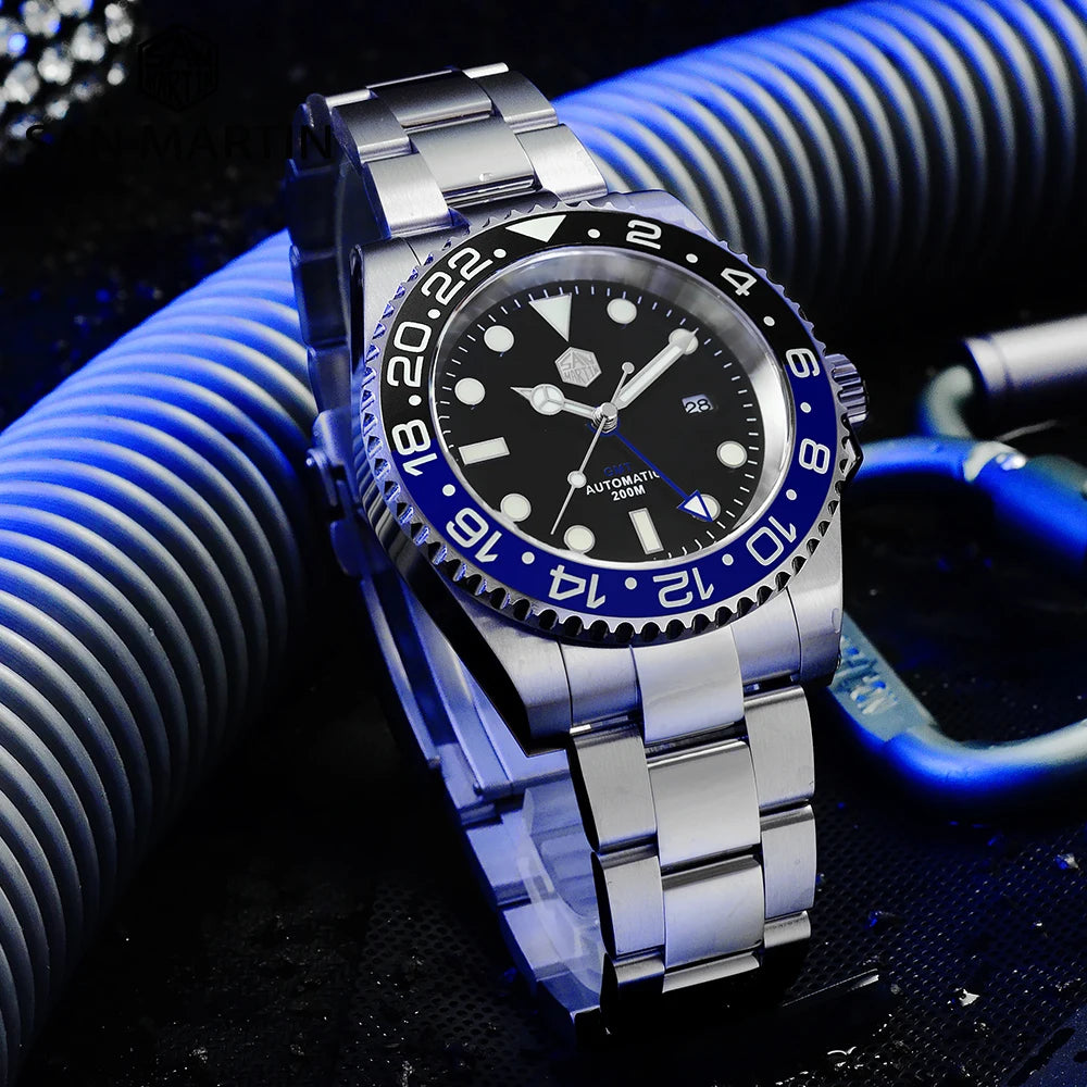 San Martin Luxury GMT Hangzhou 6460 Men Automatic Mechanical Watch Business Sports Waterproof 200m Sapphire Full Luminous SN0016