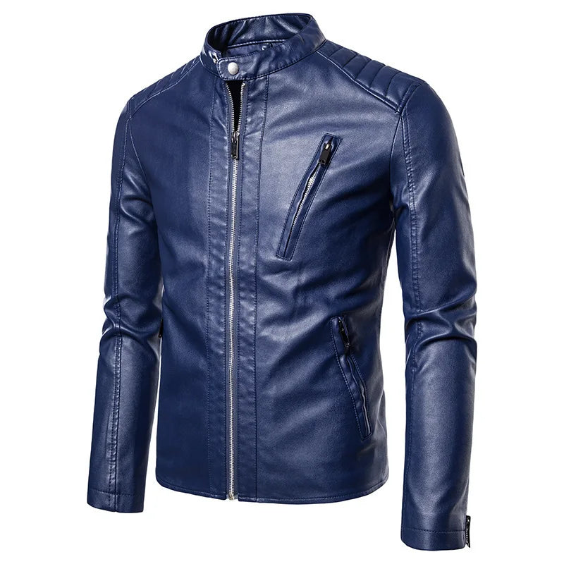 Korean Man Autumn Leather Jacket Stand Collar Long Sleeve Men Bomber Coat Fashion Motorcycle Punk Outdoor Zipper Male Outerwear