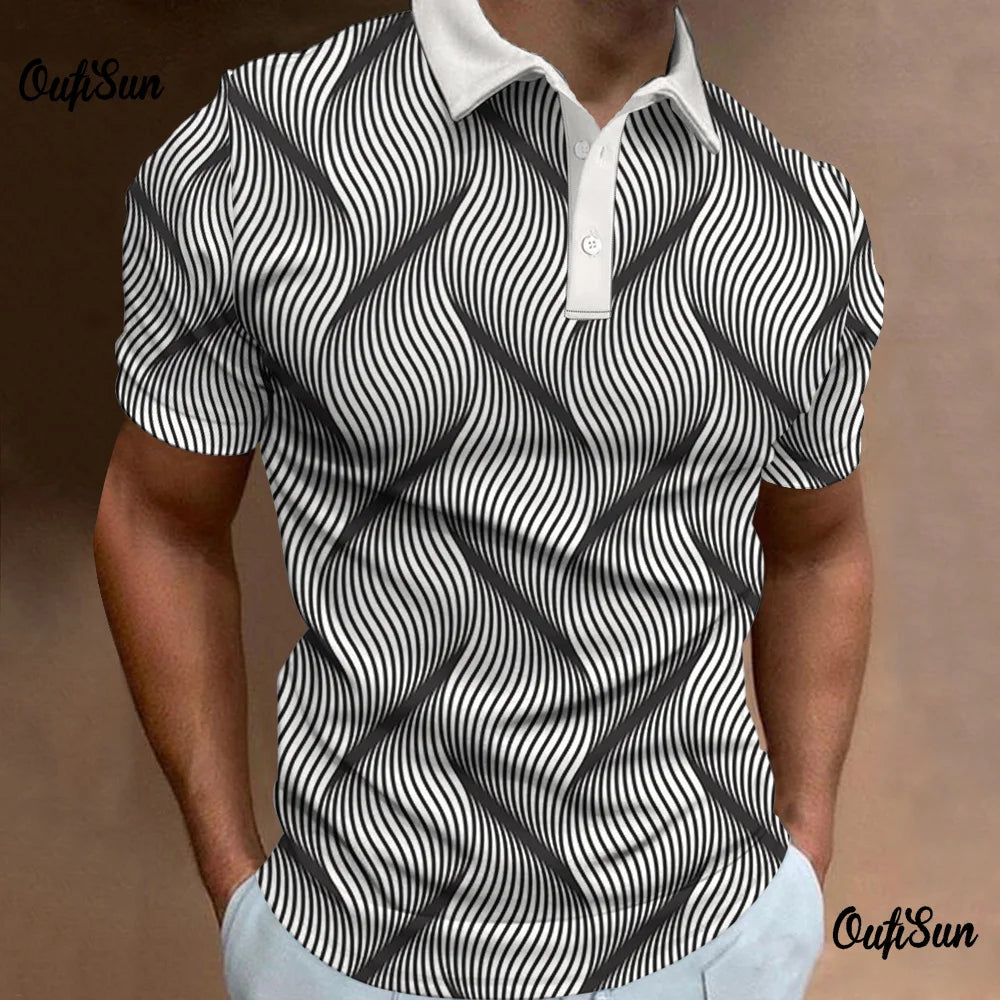 Men's Polo Shirt Fashion 3d Abstract Mesh Print High Quality Men Tops Loose Golf Sweatshirt Oversize Button Polo T-Shirt For Men