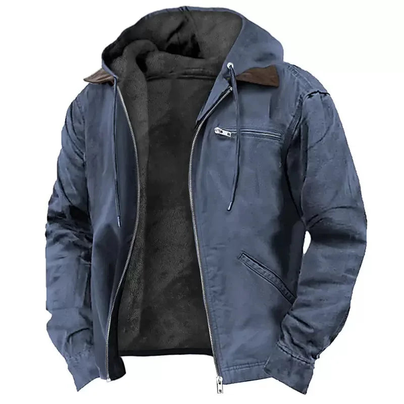 Autumn and Winter Fashion Solid Color Thickened Warm Hooded Workwear Jacket For Men Loose Sports Large Size High Quality Coat