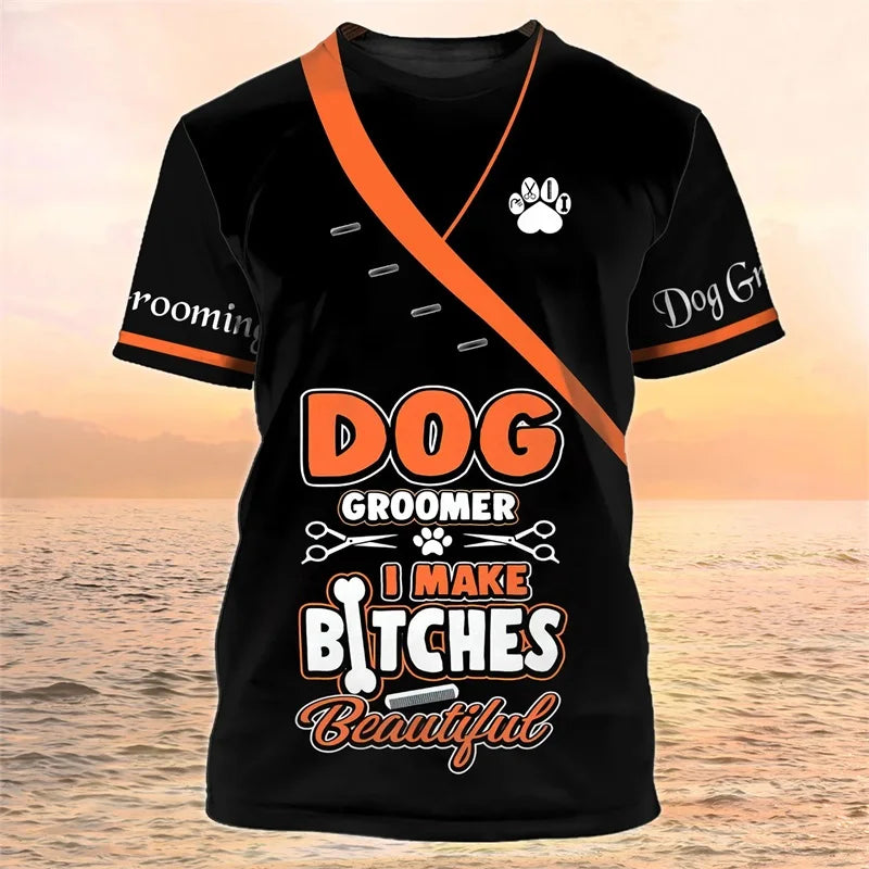 3D Print Pet Groomer Grapgic T-Shirts For Men Women Dog Cat Grooming Pattern Tee Tops Casual O-Neck Oversized TShirt Streetwear