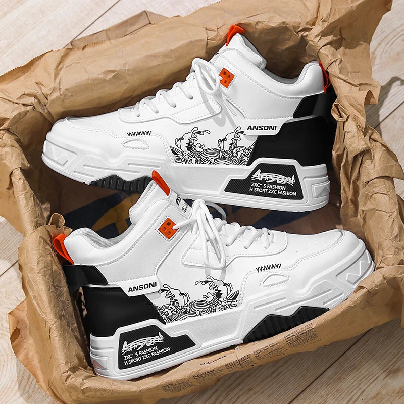 Men's High Top Sport Shoes Summer Autumn Original Versatile Heightening Casual Motion Putian Trendy Shoes round Toe Polyurethane