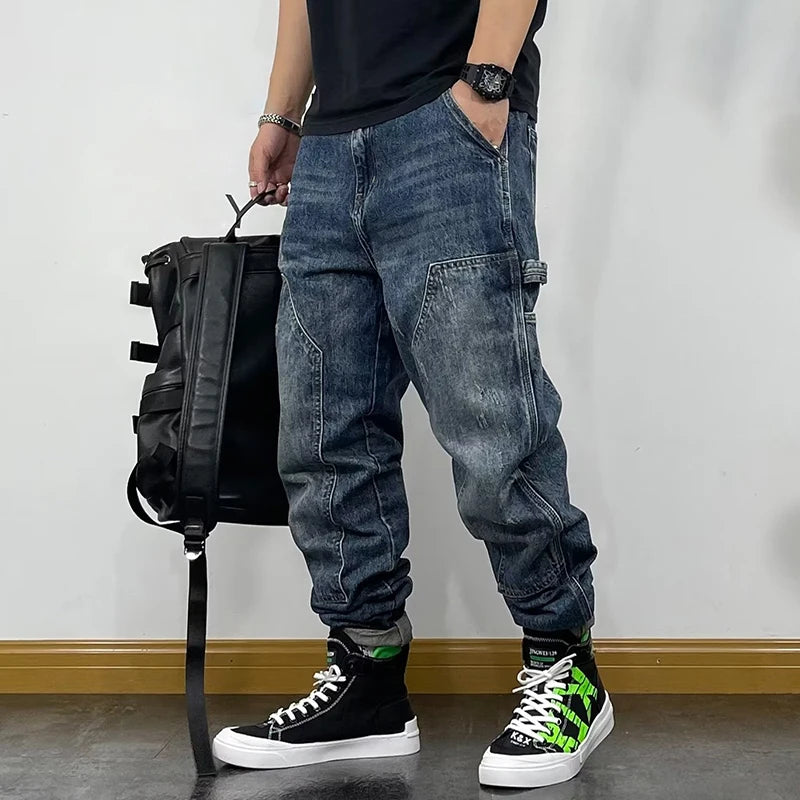 Autumn Men's Jeans With Multiple Pockets Workwear Pants Leg Pants Retro Straight Leg Pants Casual Pants